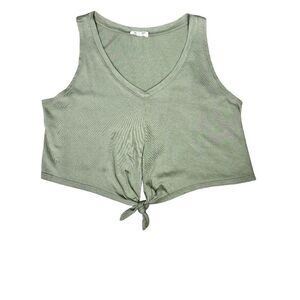 Heart and Hips Green V Neck Knot Front Crop Tank Top Size Medium